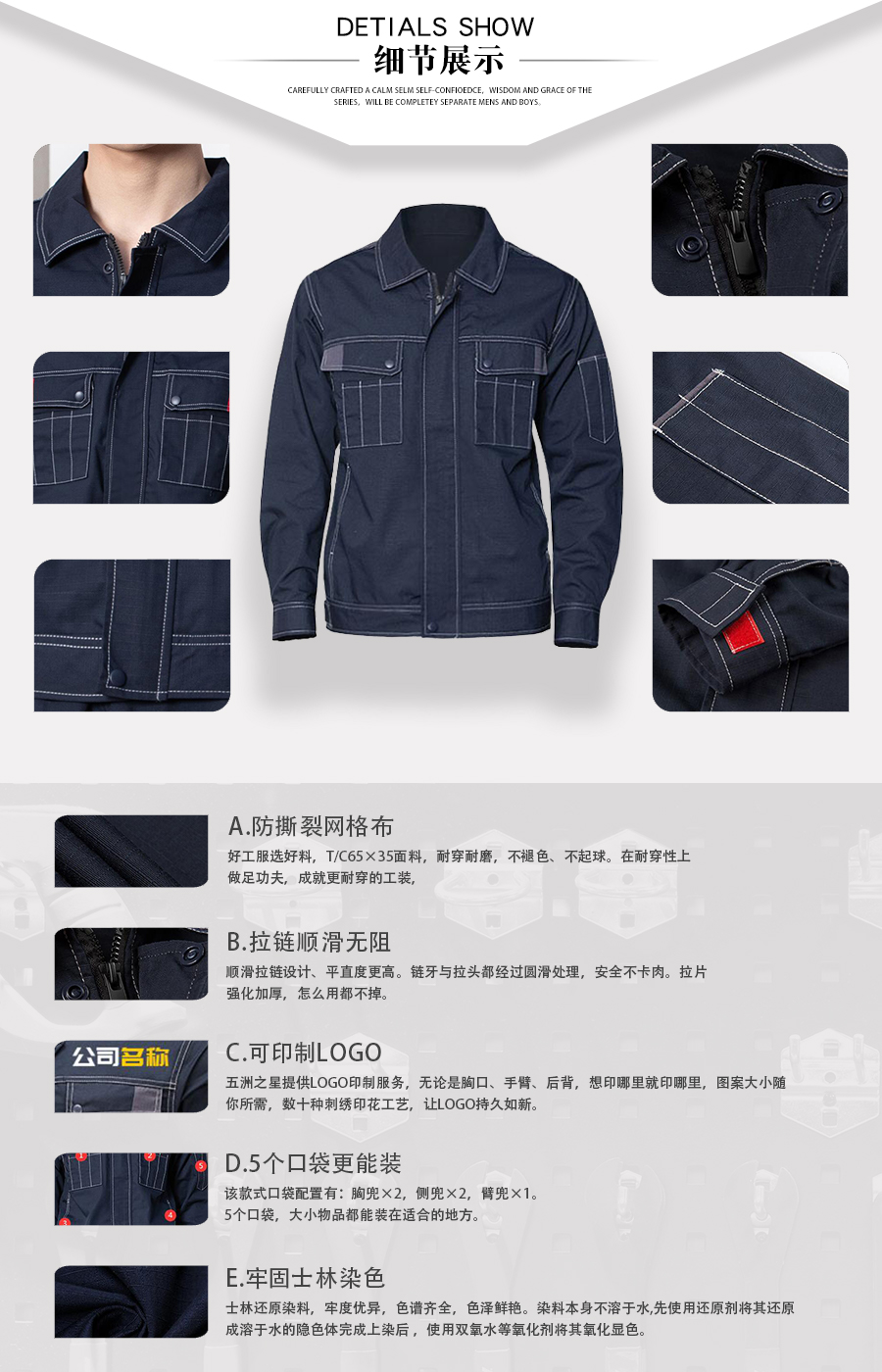 防撕裂勞保工作服細節展示