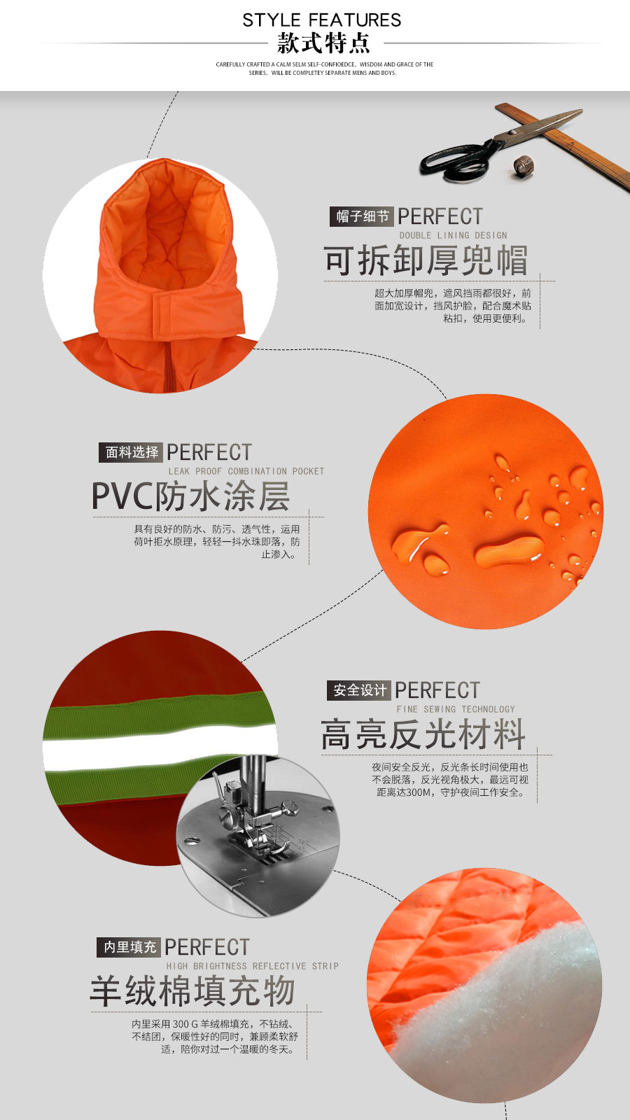 冬季反光環(huán)衛(wèi)棉服—款式特點(diǎn)